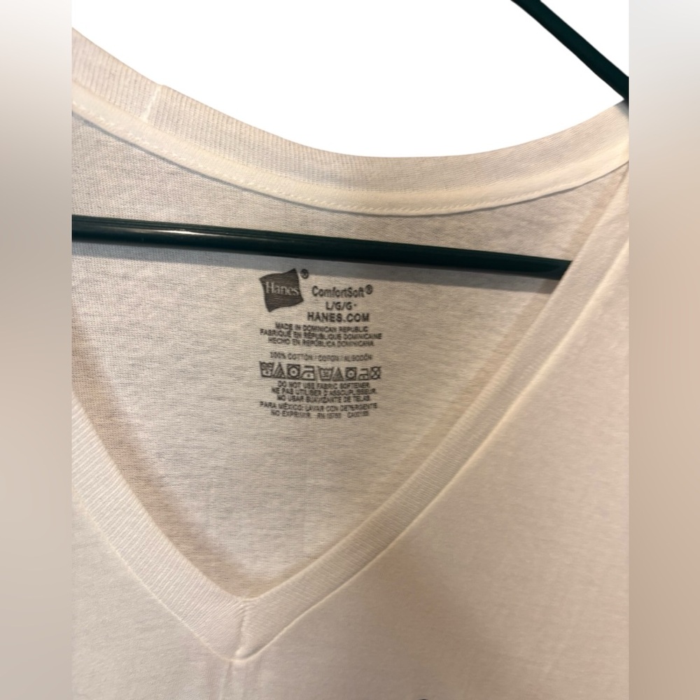 Hanes White ComfortSoft V-Neck T-Shirt - Picture 3 of 4